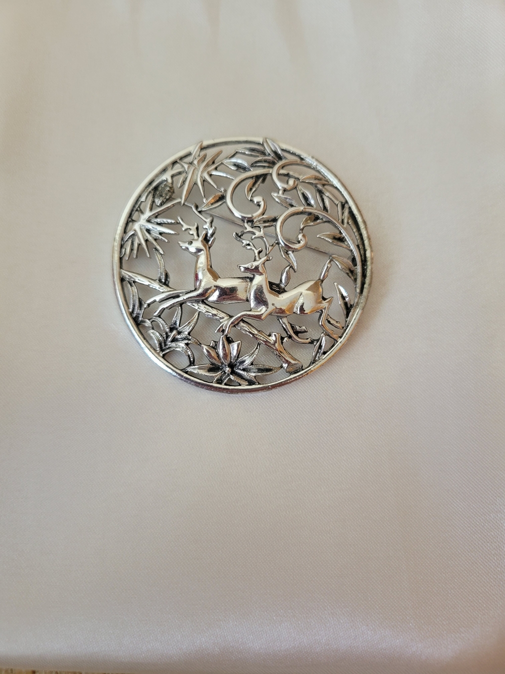 Silver Round Reindeer Decorative Brooch